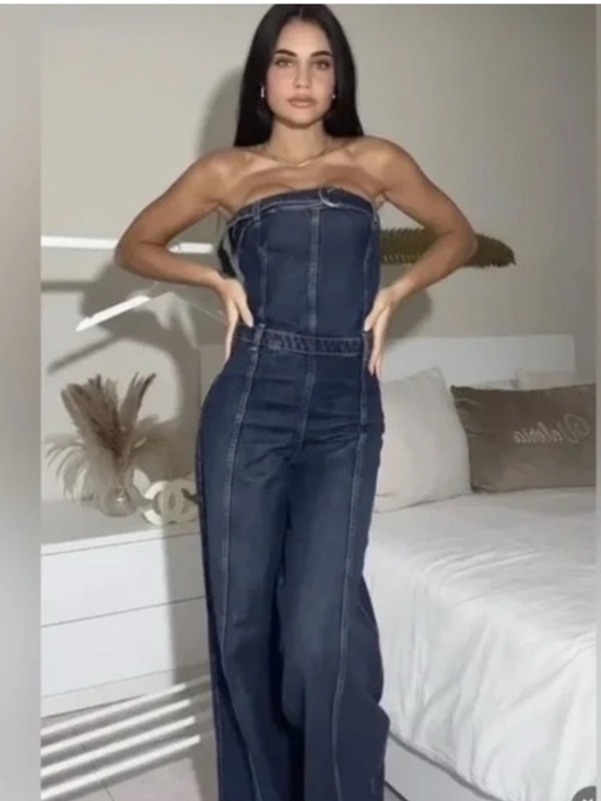 Zara Pants - Zara Dark Indigo Strapless Denim Jumpsuit